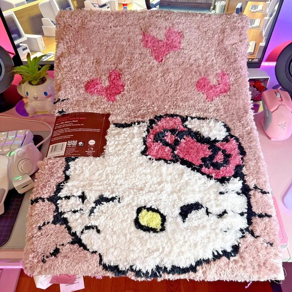Hello Kitty Bath Rug 21x31 Wink Heart Soft Plush Valentine Face 2025 Sanrio Pink